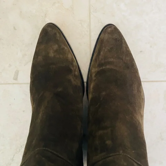 VINCE {11} Booties Mavis Suede Wedge Ankle Boots Olive Green - Picture 7 of 12